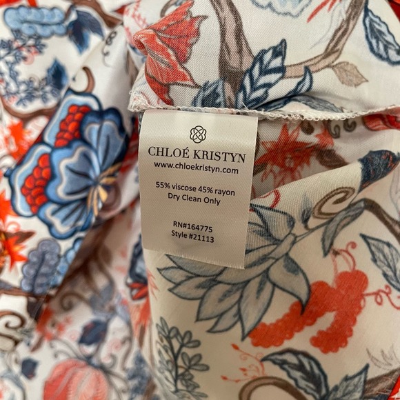 NWT Chloe Kristyn Floral Print Satin Ruffle Collar Blouse Medium - Picture 9 of 9